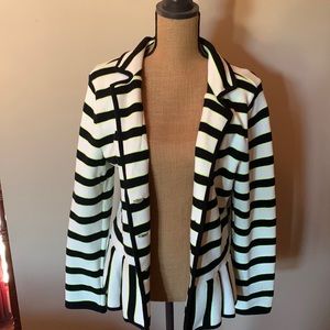 Neon yellow black and white soft 100% cotton blazer! Barely worn! Peplum bottom!